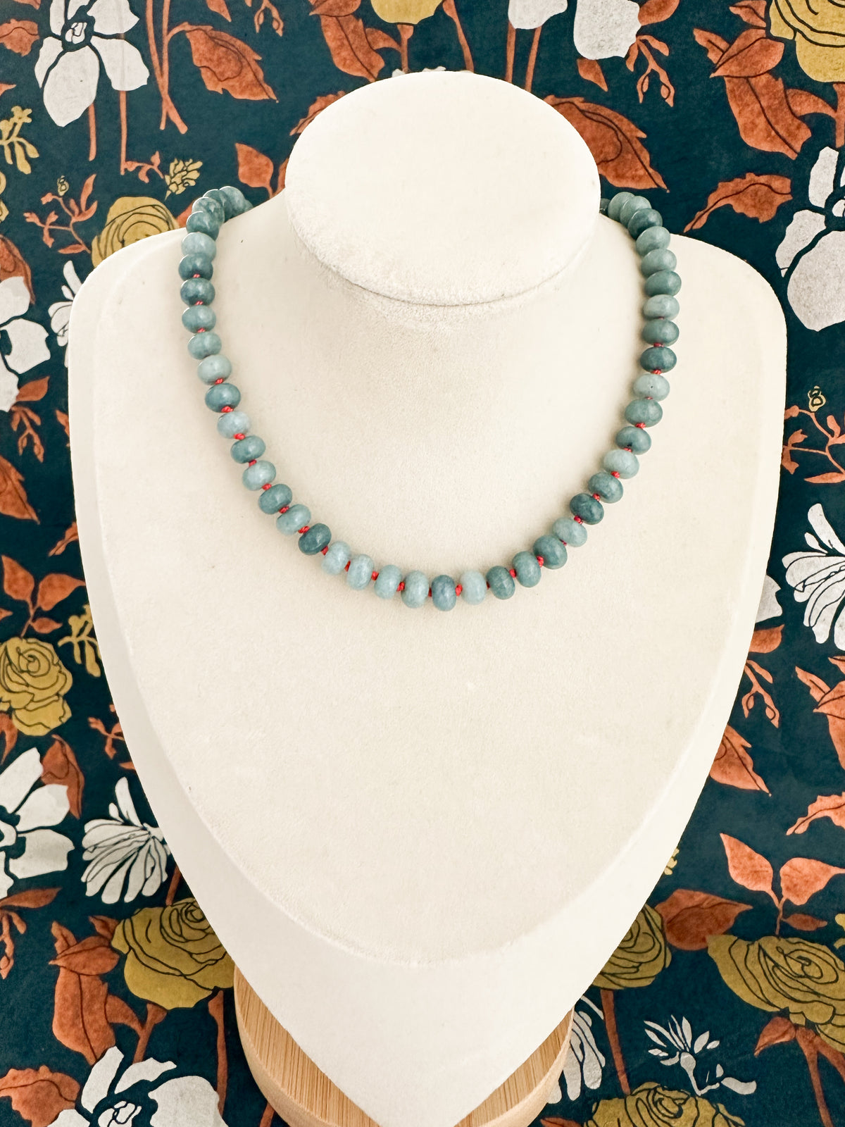 Pamela-Silk Knotted Denim Blue Jade Necklace