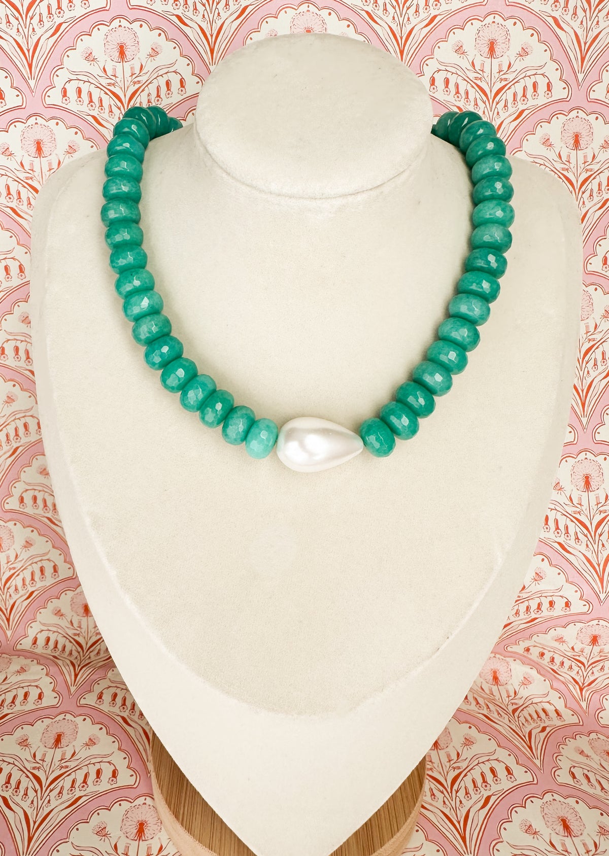 Stella-Sea Green Jade Necklace with Pearl
