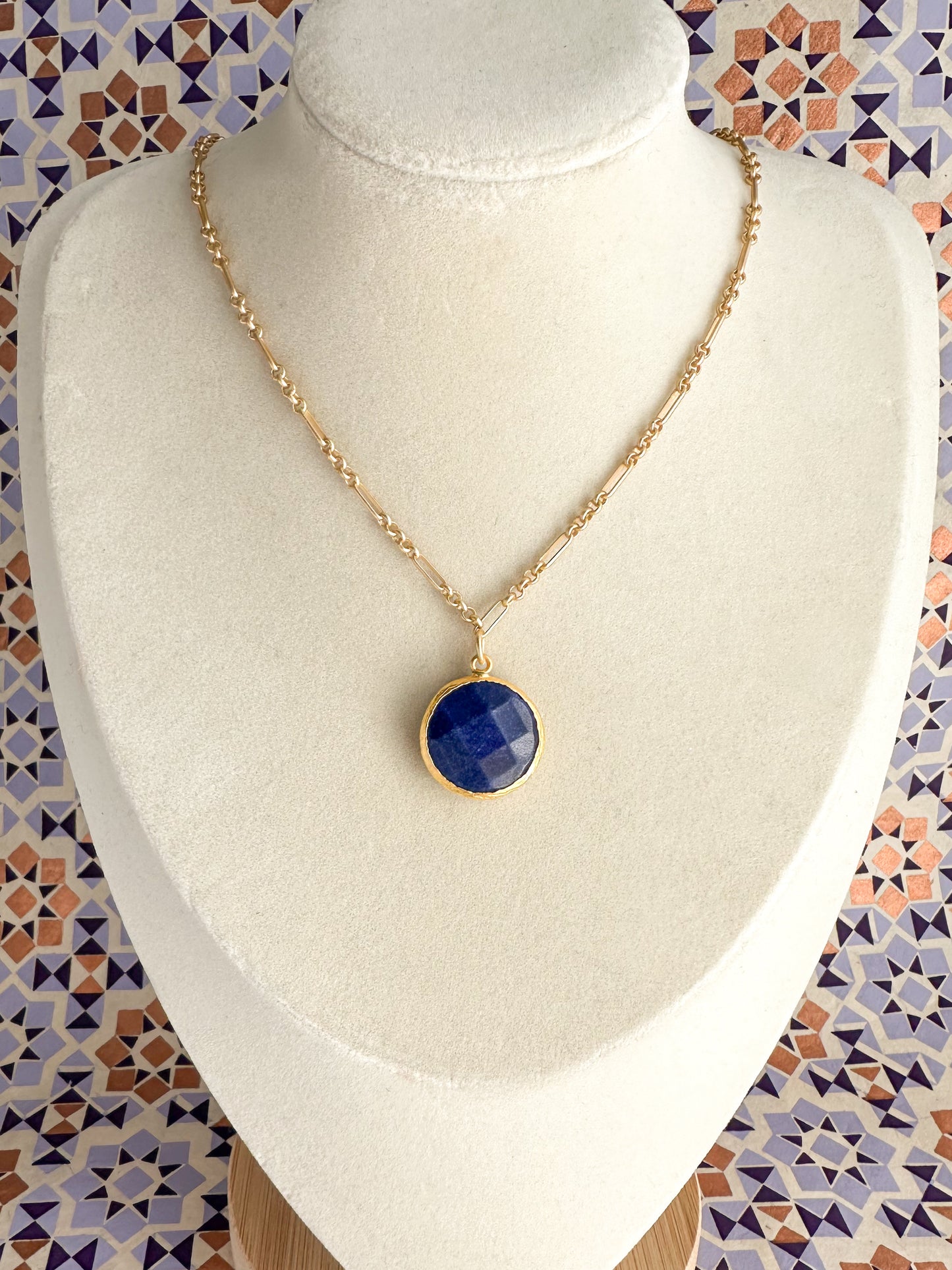 Cheri-Dainty Gold Chain with Navy Jade Pendant