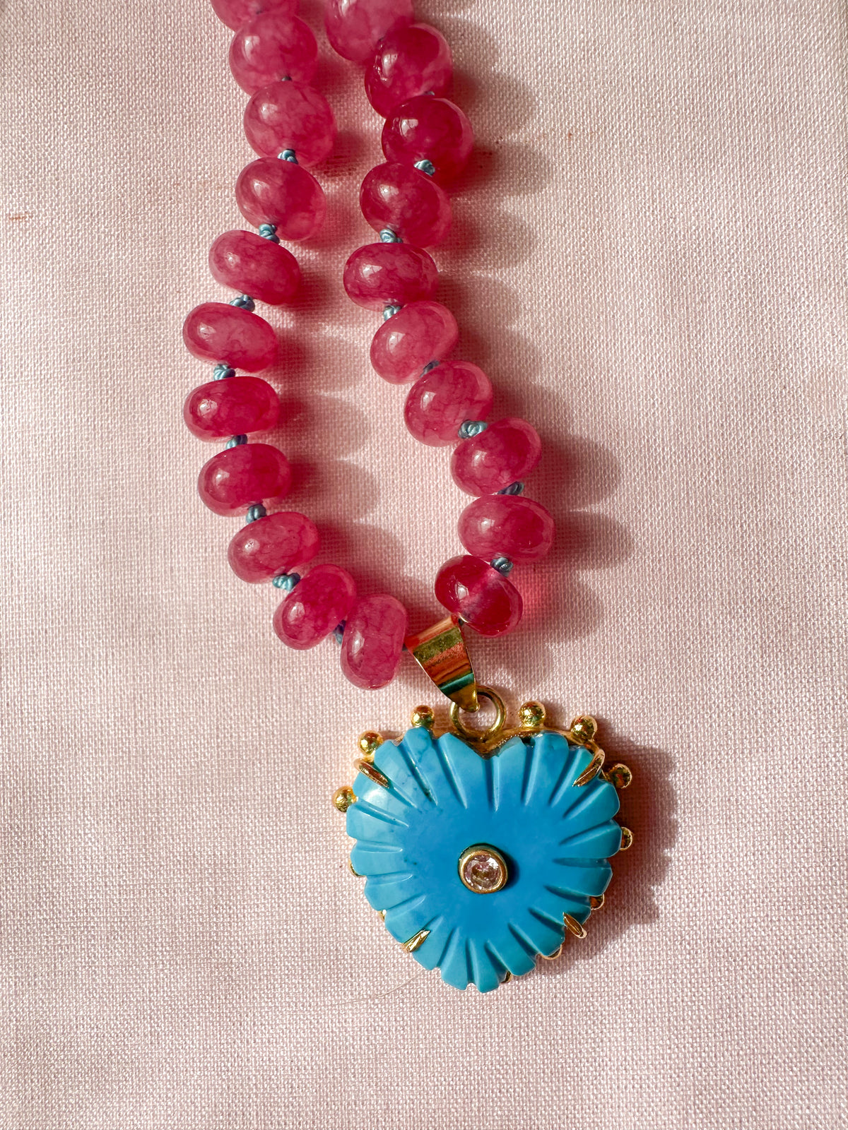Yasmin-Silk Knotted Jade Necklace with Turquoise Heart