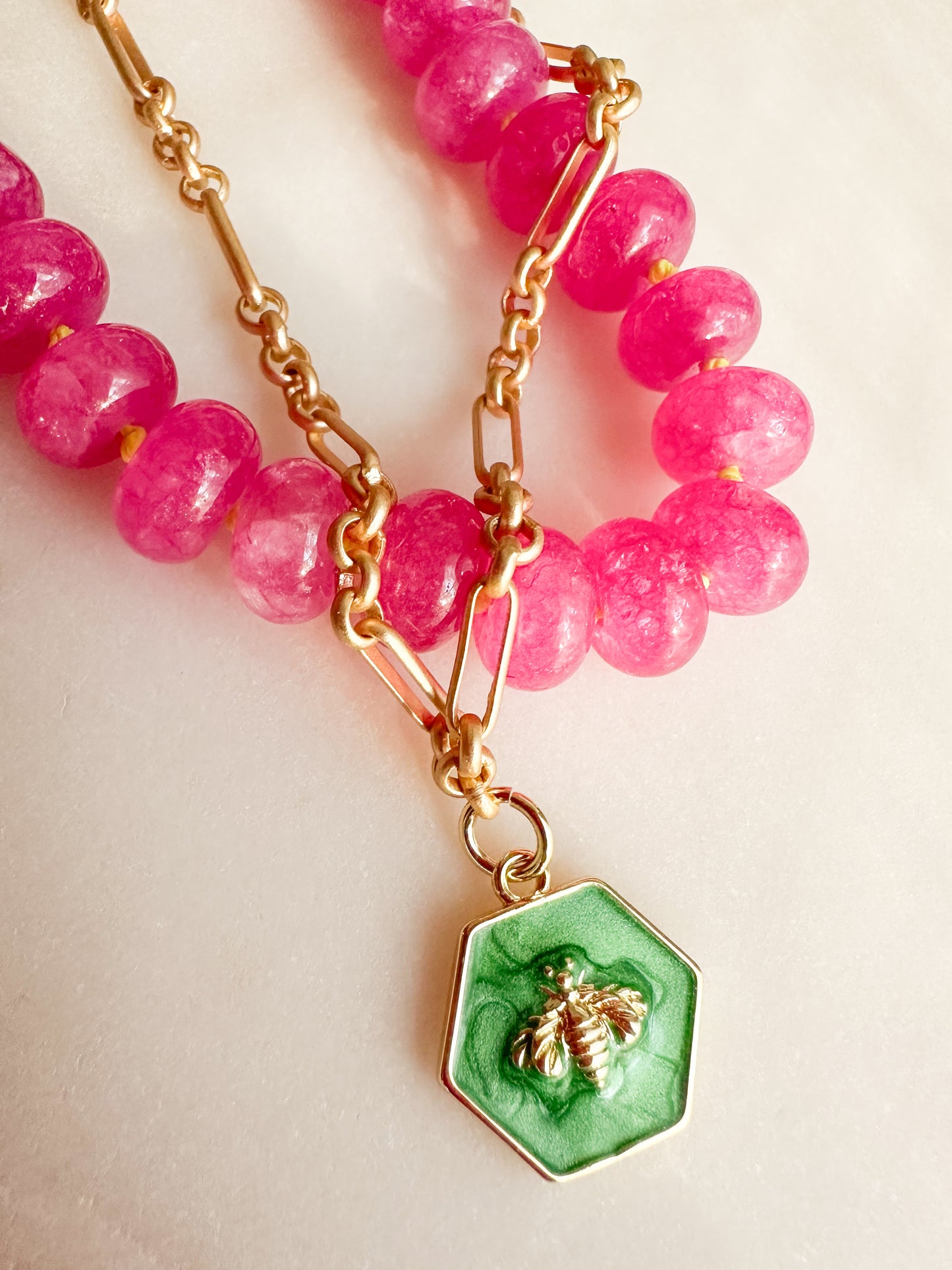 Green Bee Charm Necklace- Kady