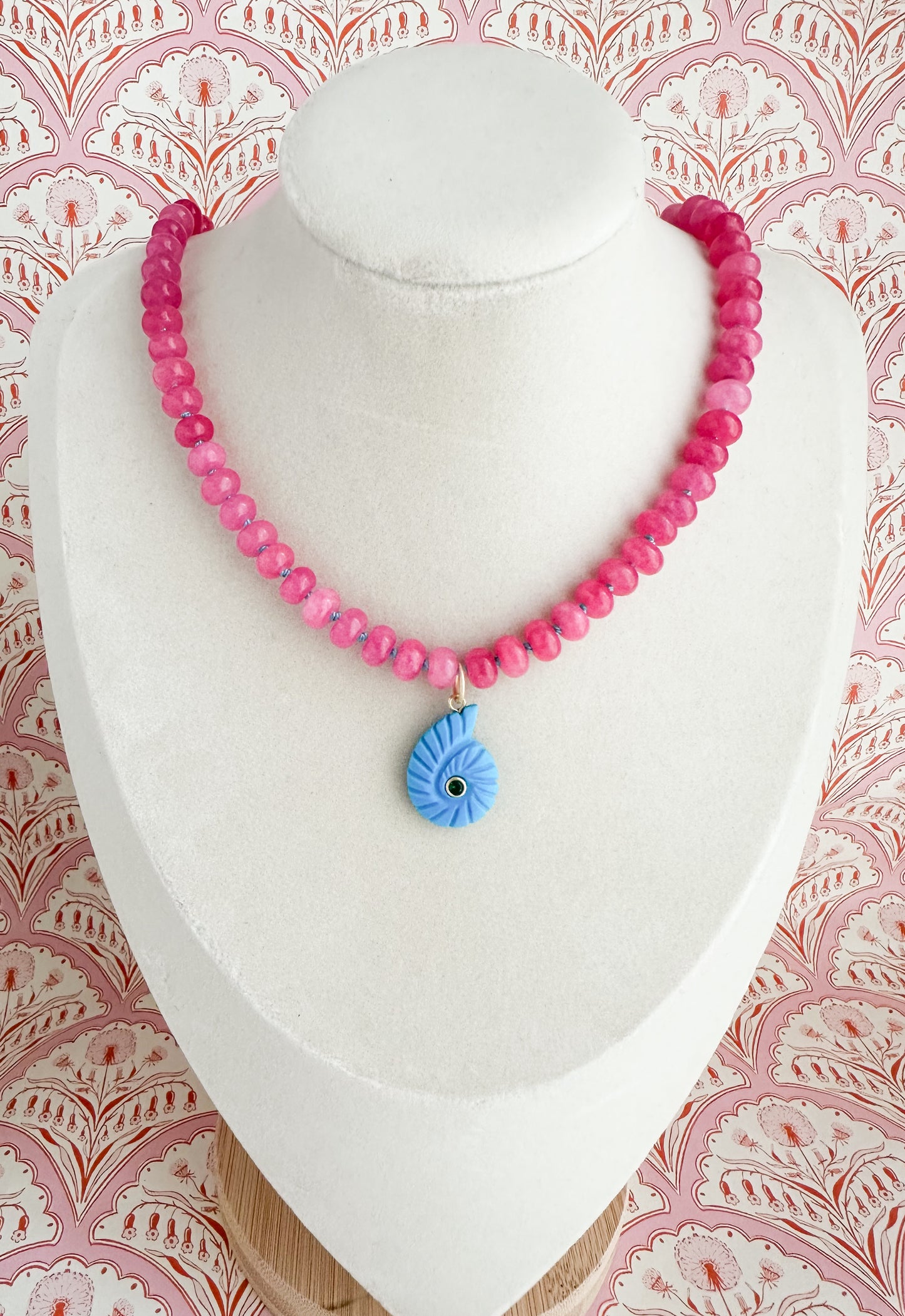 Camila-Silk Knotted Necklace with Ammonite Shell