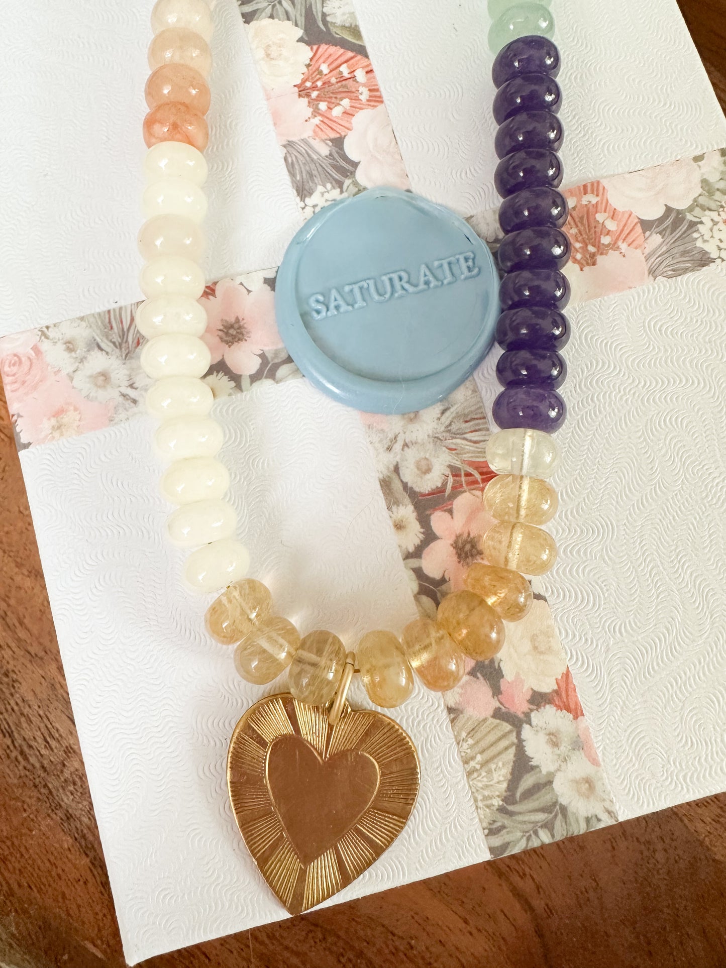 Jade Necklace with Vintage Heart Charm-Piper