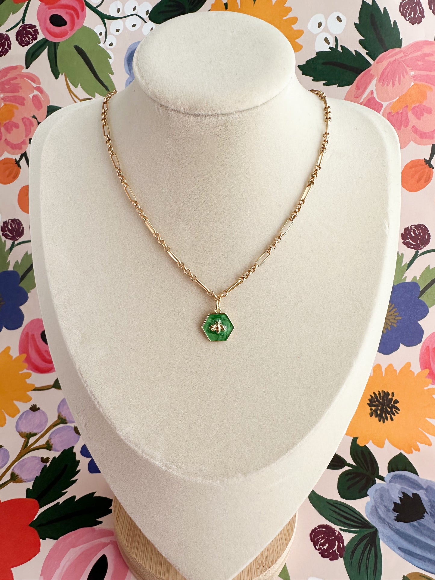 Green Bee Charm Necklace- Kady