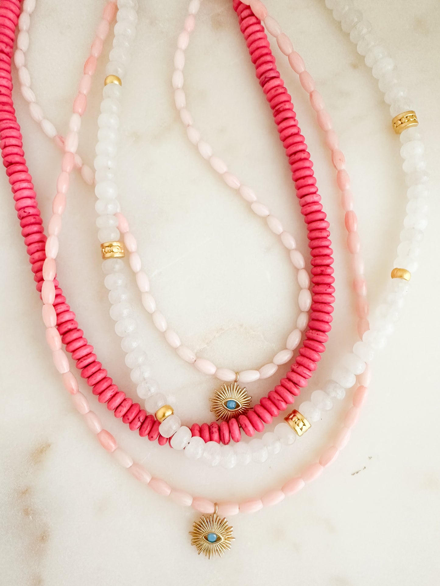 Pink Bamboo Evil Eye Necklace-Mazie