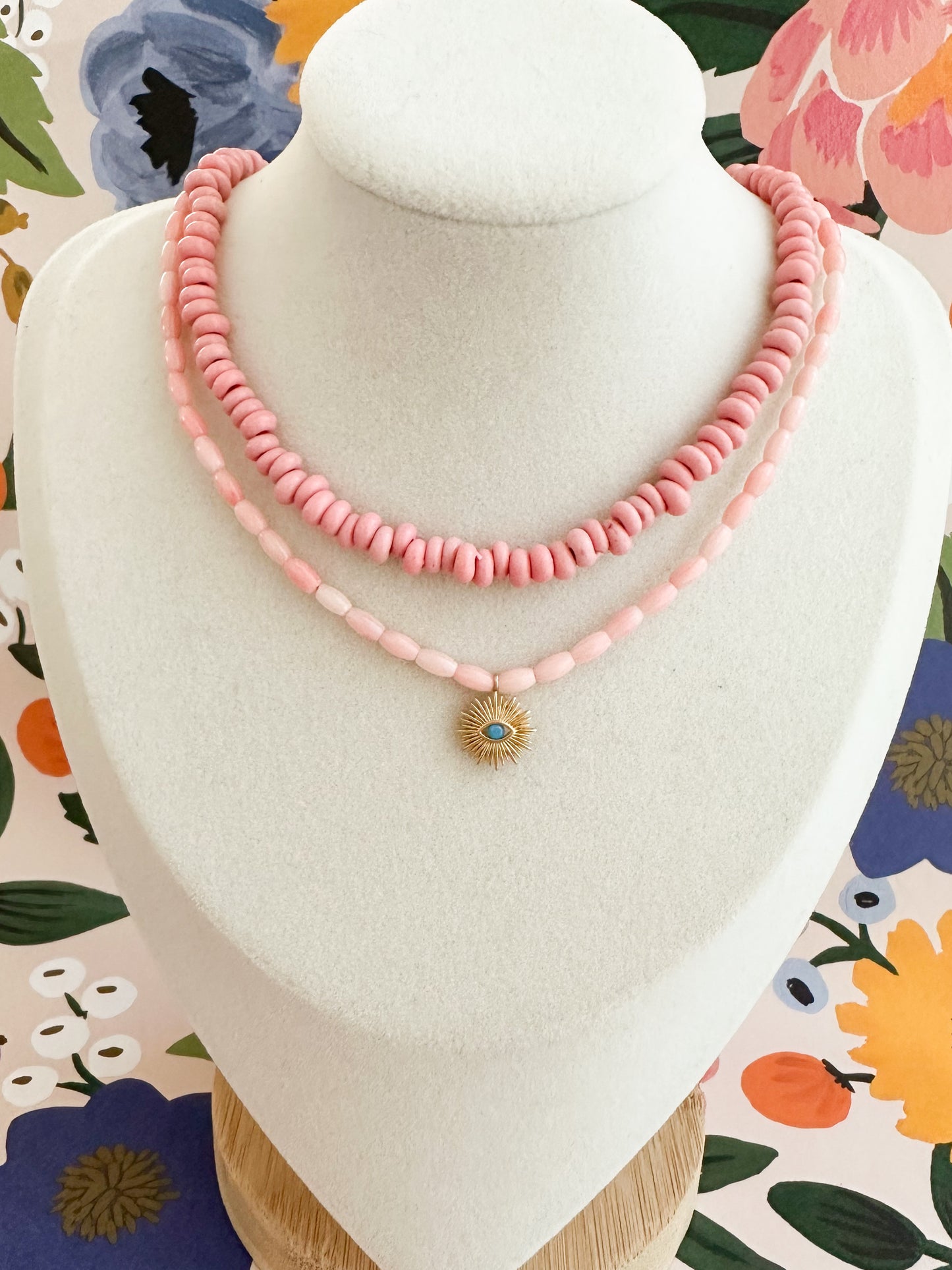 Pink Bamboo Evil Eye Necklace-Mazie