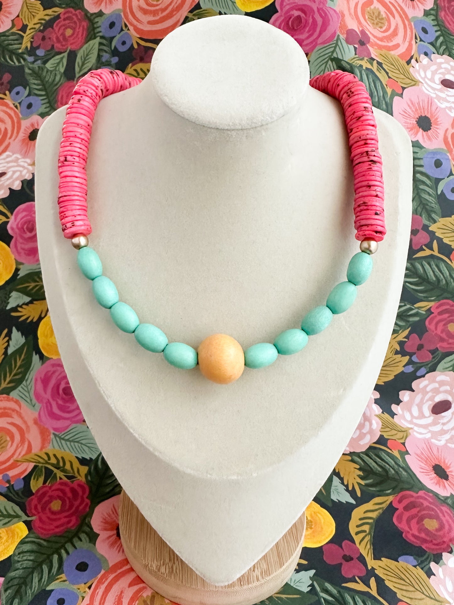 Blythe-Pink and Aqua Beaded Necklace