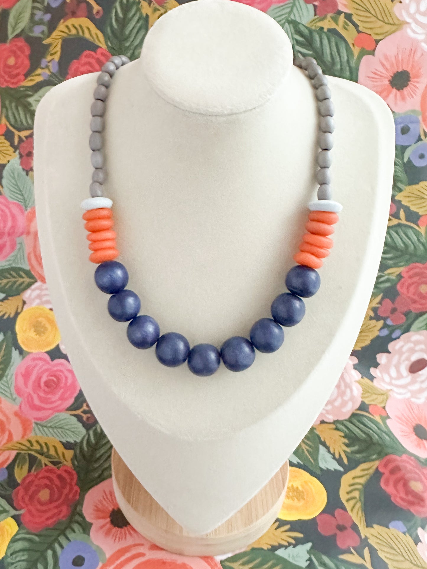 Navy and Orange Beaded Necklace-Liv