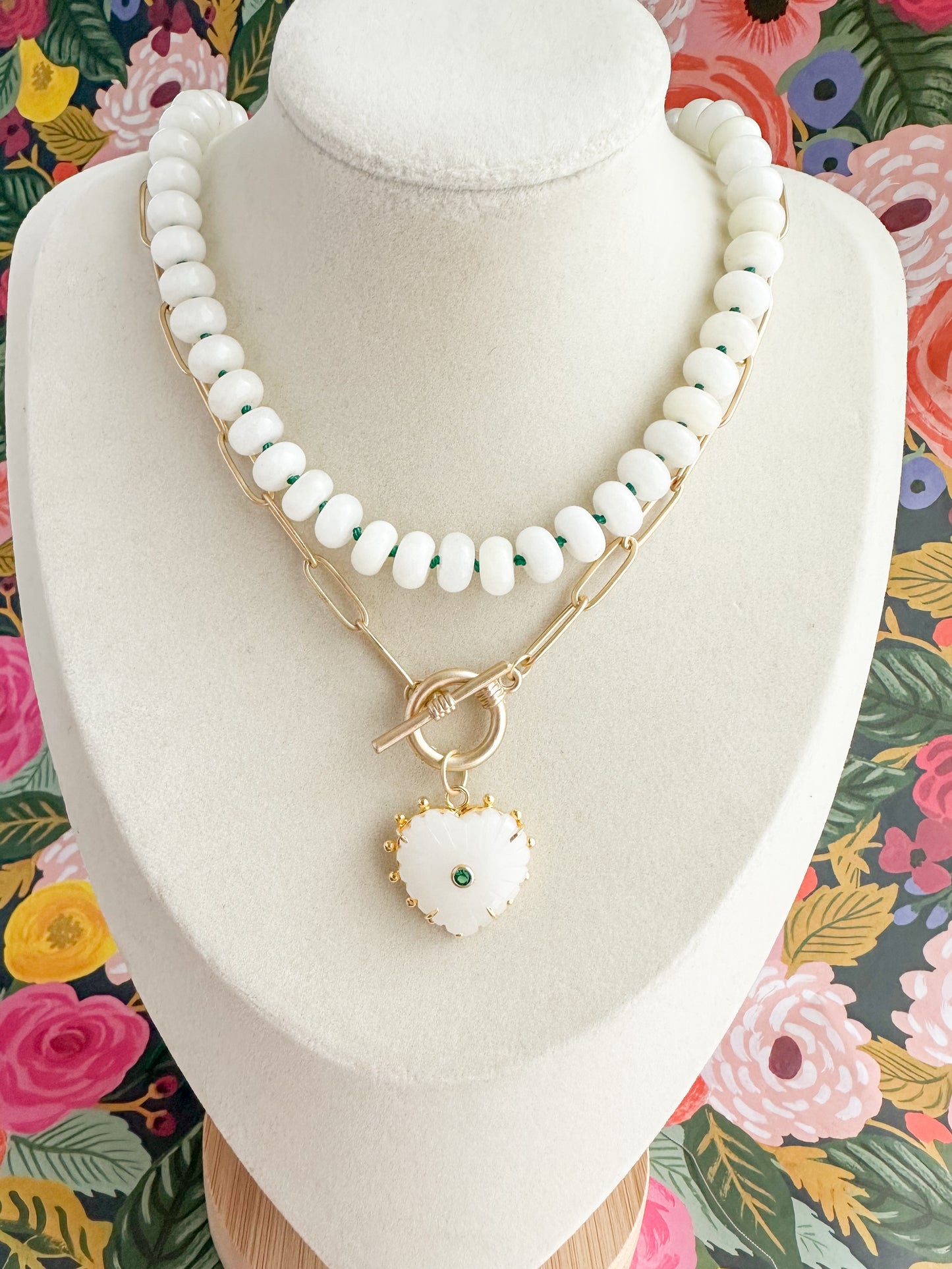 Allie-Carved Chalcedony Heart Necklace