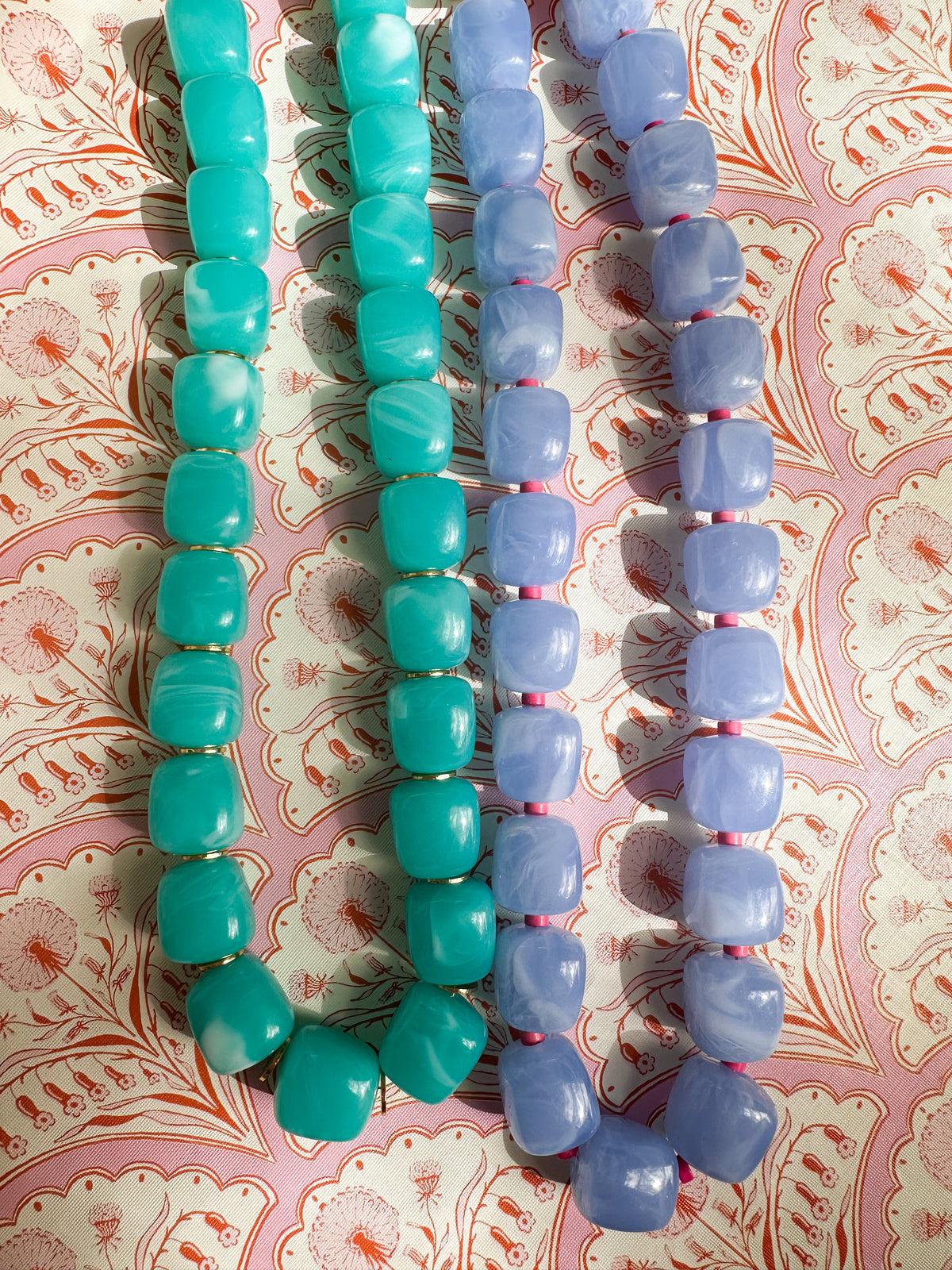 Birdie-Aqua Resin Beaded Necklace