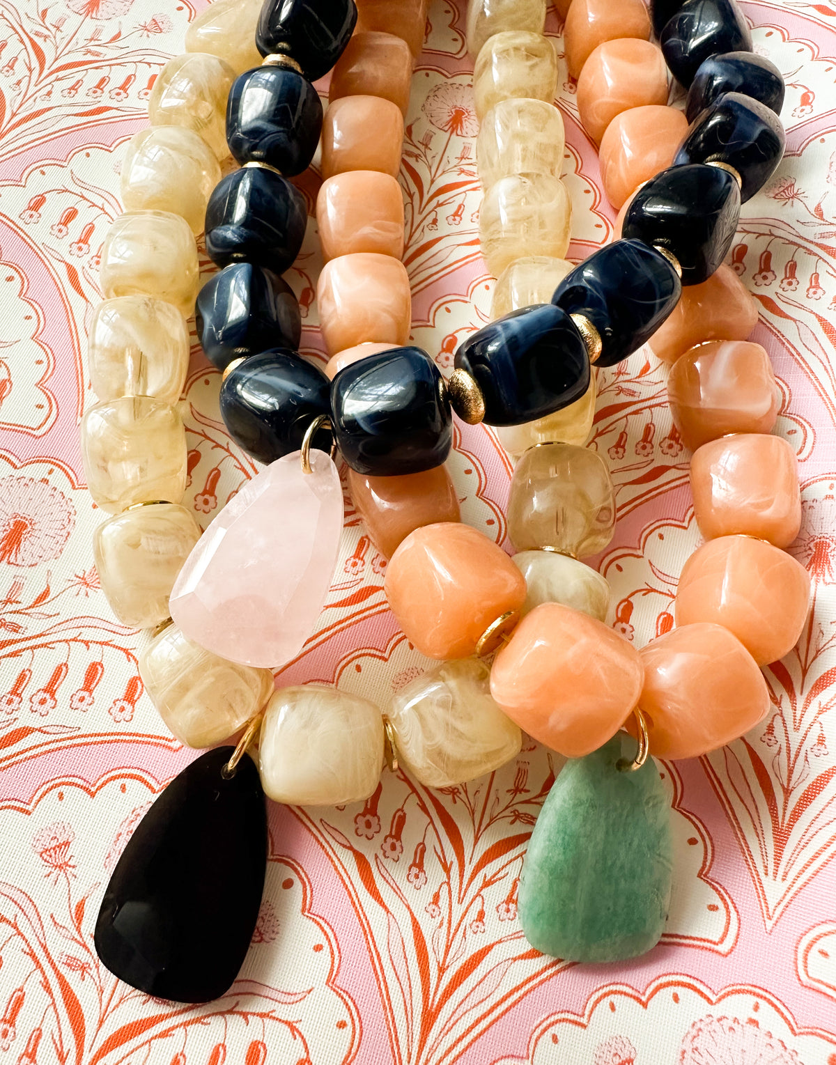 Kady-Navy Resin Necklace with Rose Quartz