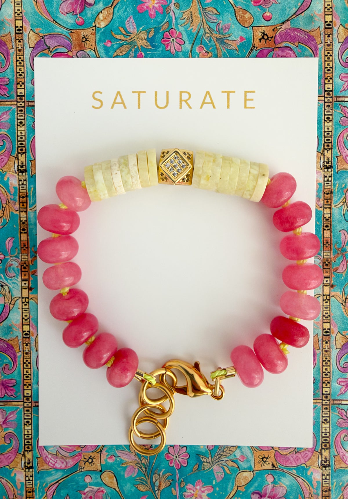 Daisy-Pink & Yellow Silk-Knotted Bracelet