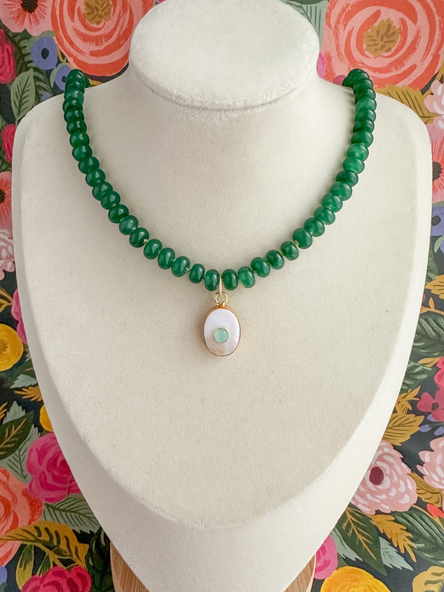 Ainsley-Green Jade Necklace with Gemstone Pendant