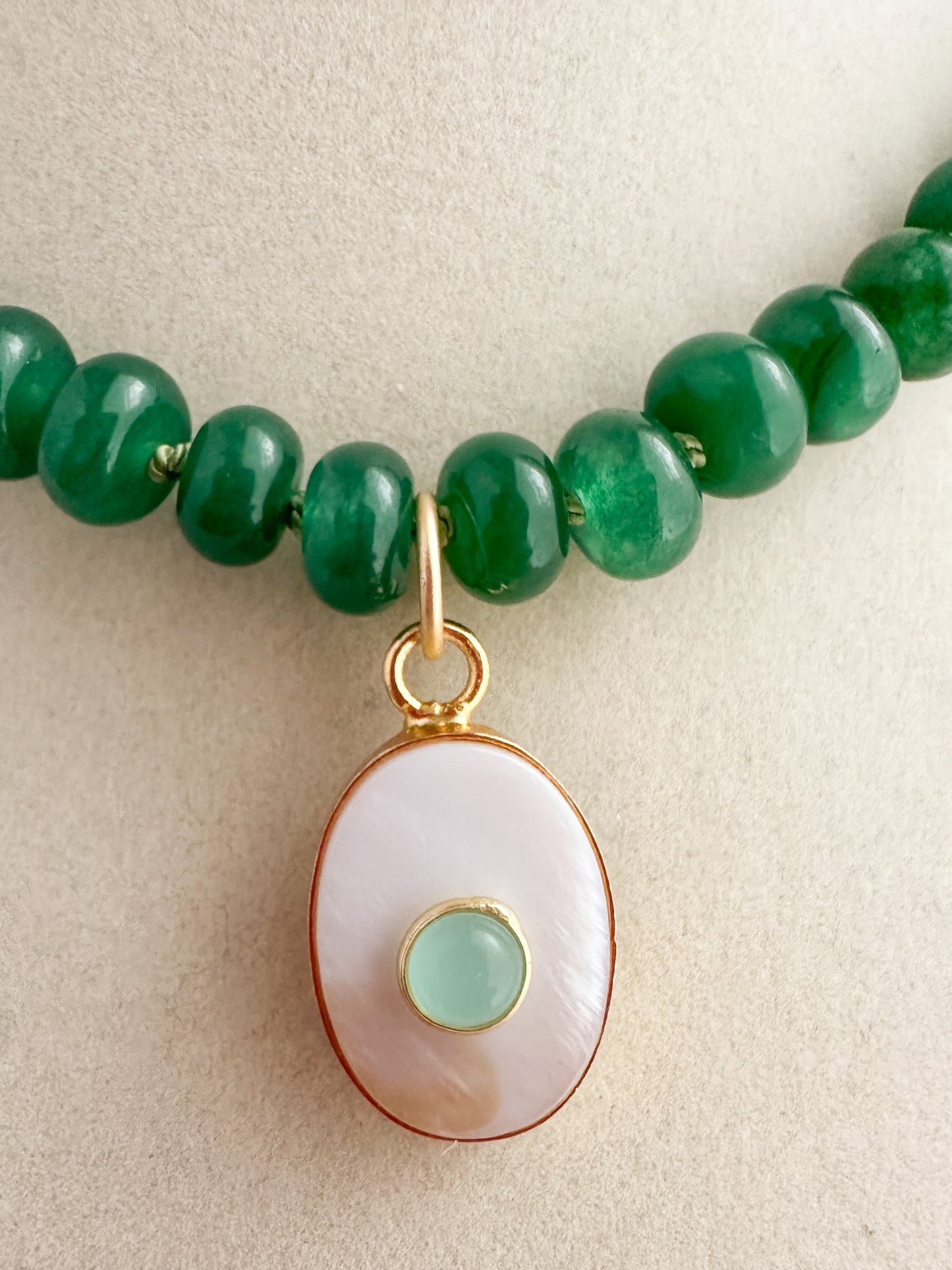 Green Jade Necklace with Gemstone Pendant-Ainsley