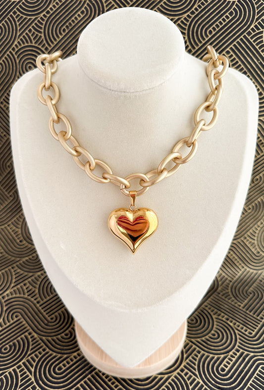 Chunky Gold Link Necklace with Gold Pendant.