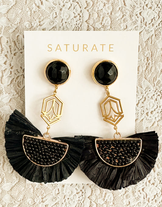 Trendy Black and Gold Statement Earrings with Art Deco Flair
