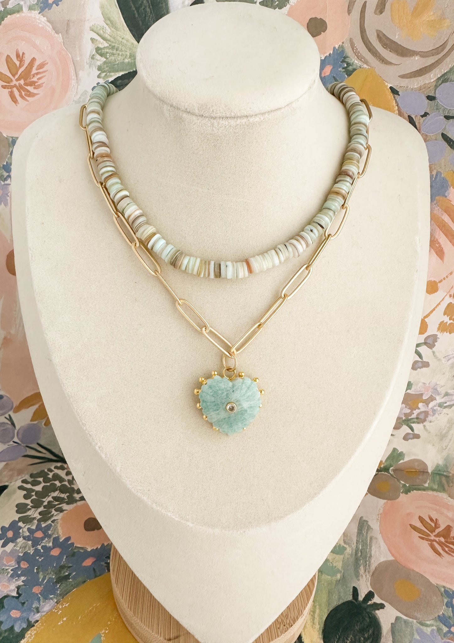 Gia-Carved Amazonite Heart Necklace