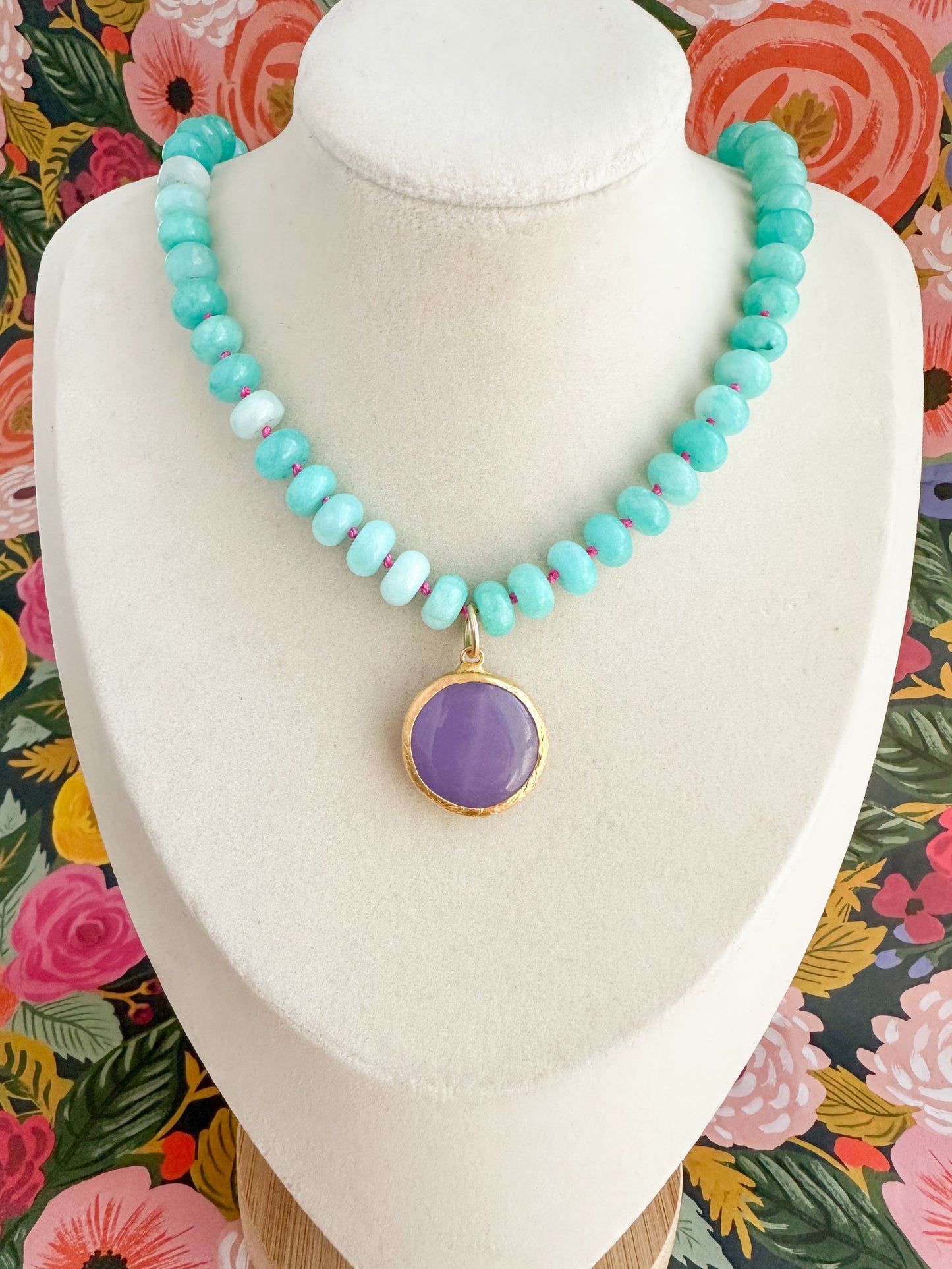 Silk-Knotted Jade Necklace with Pendant-Jillian