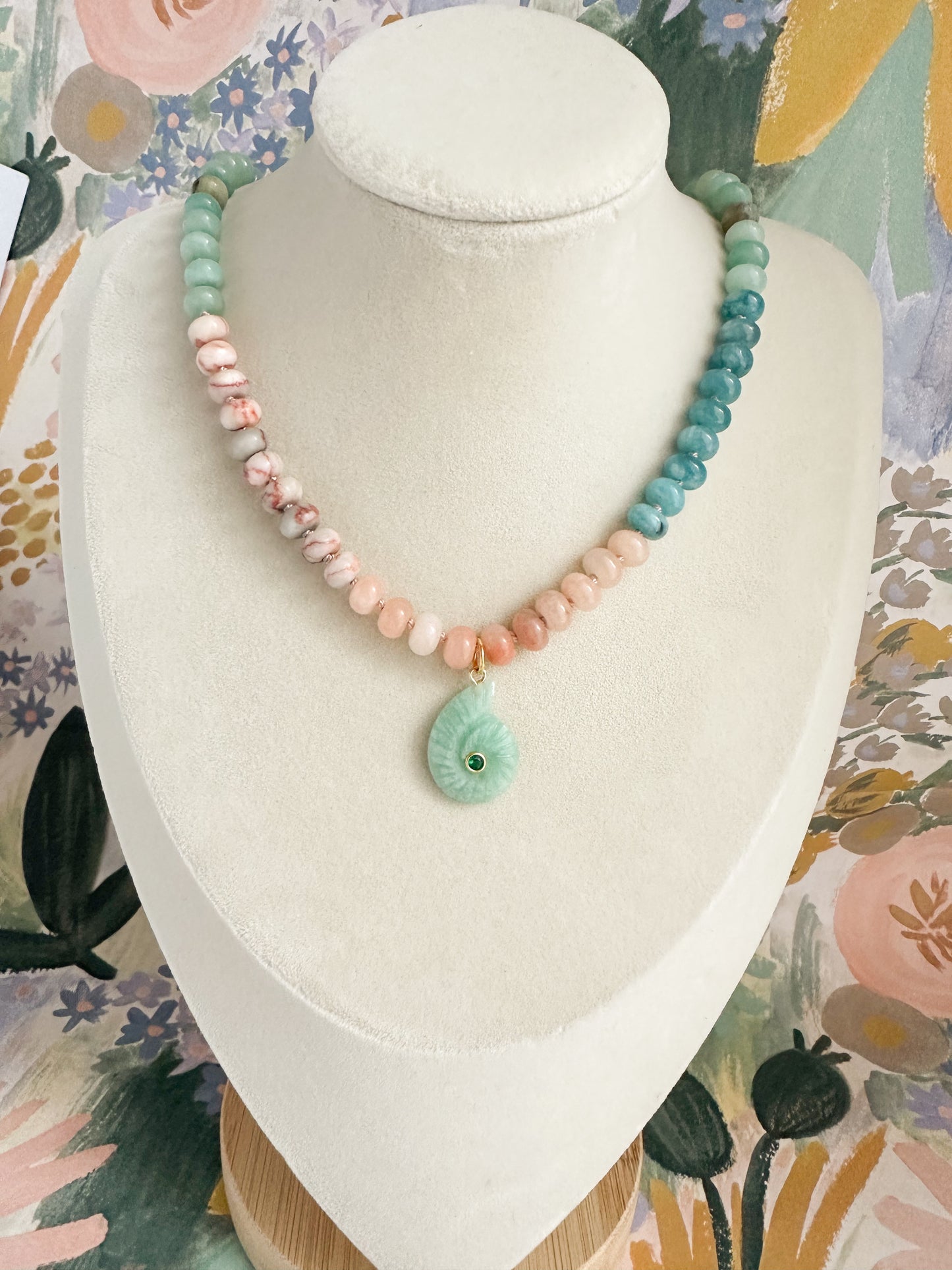 Camila-Silk Knotted Necklace with Ammonite Shell