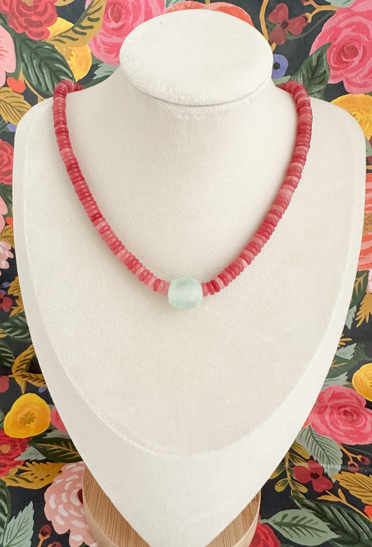 Haven-Hand Knotted Jade & Sea Glass Necklace