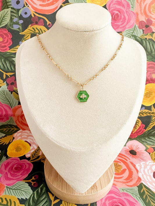 Green Bee Charm Necklace- Kady