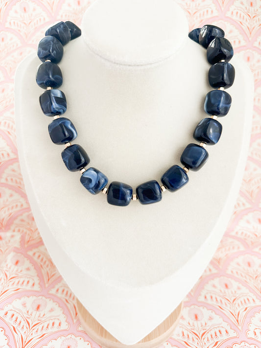 Kady-Navy Resin Necklace with Rose Quartz