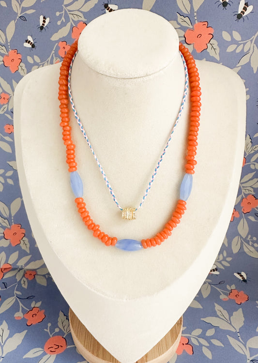 Mika-Orange Ghana Glass Necklace Set