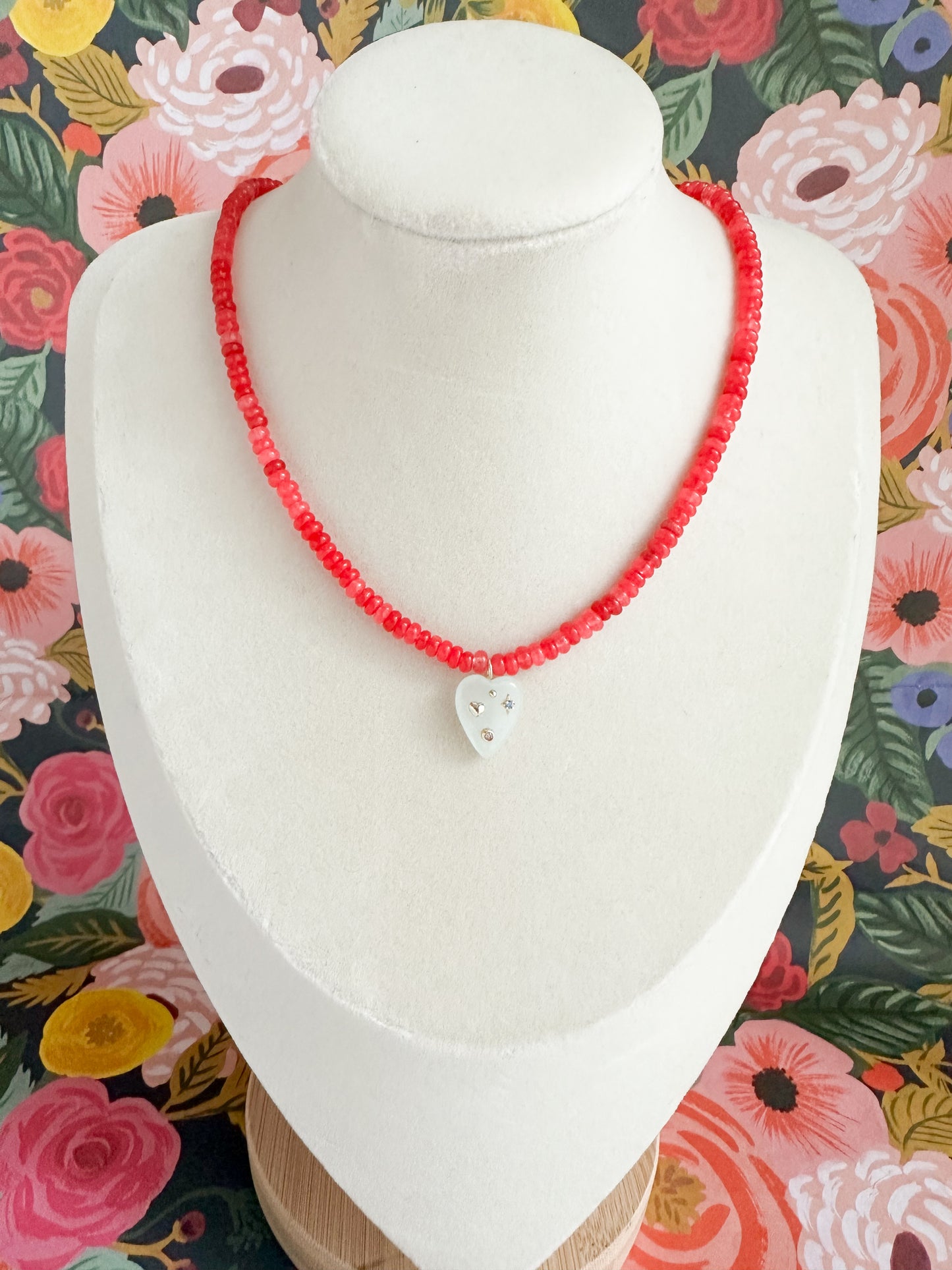 Ella-Fuchsia Jade Necklace with Heart Charm