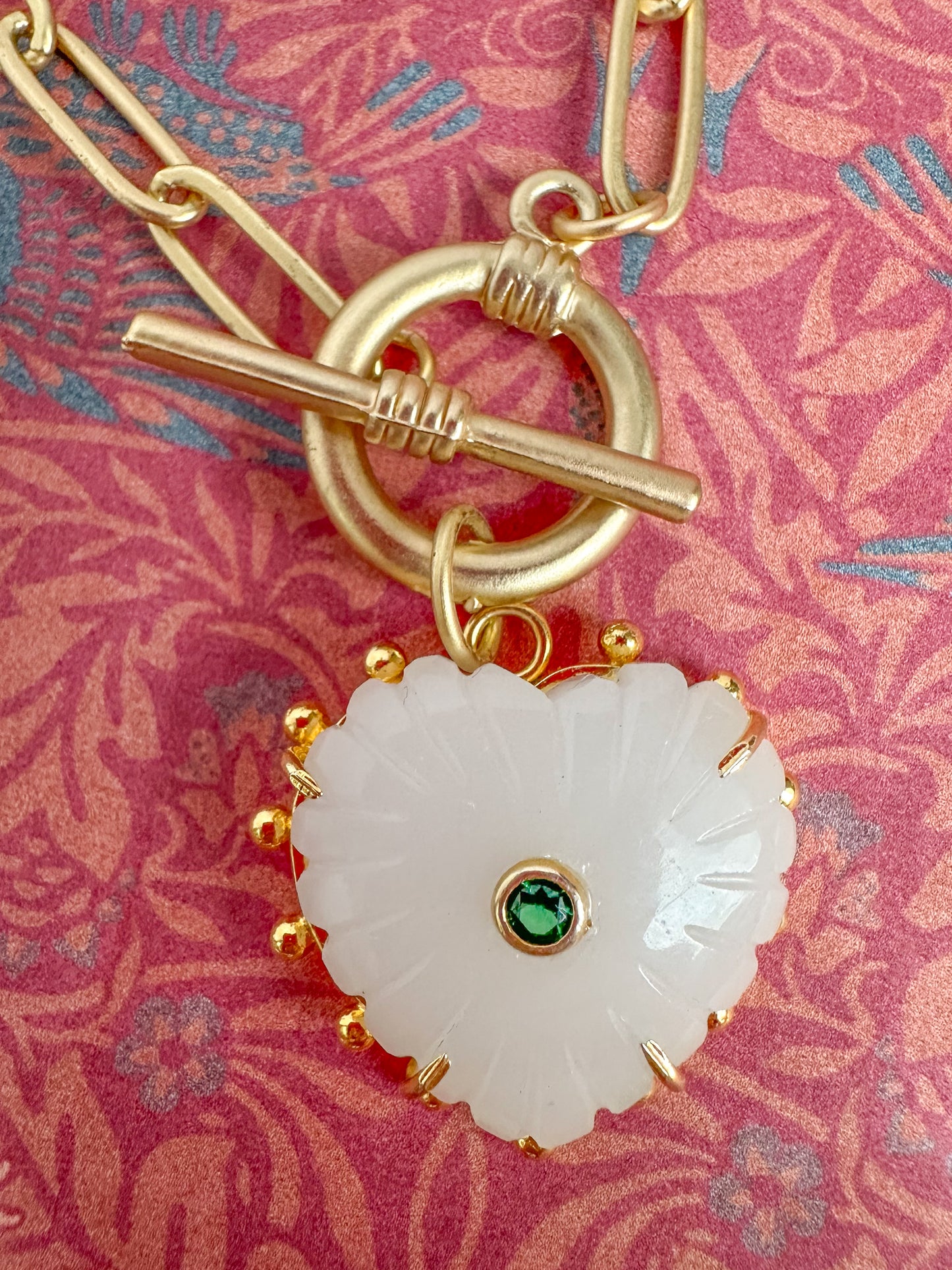 Allie-Carved Chalcedony Heart Necklace