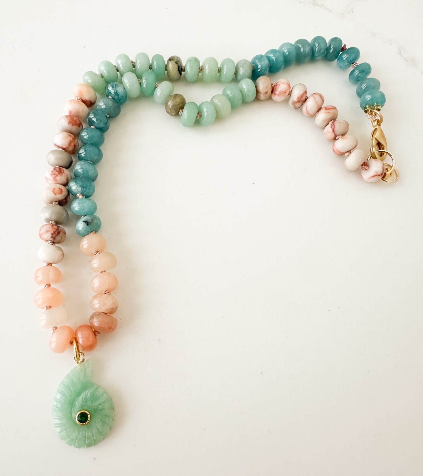 Camila-Silk Knotted Necklace with Ammonite Shell