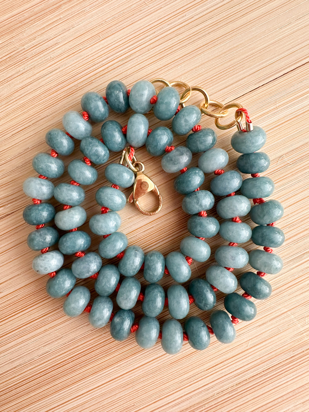 Pamela-Silk Knotted Denim Blue Jade Necklace