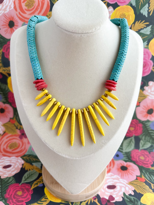 Turquoise and Yellow Boho Necklace-Kaya