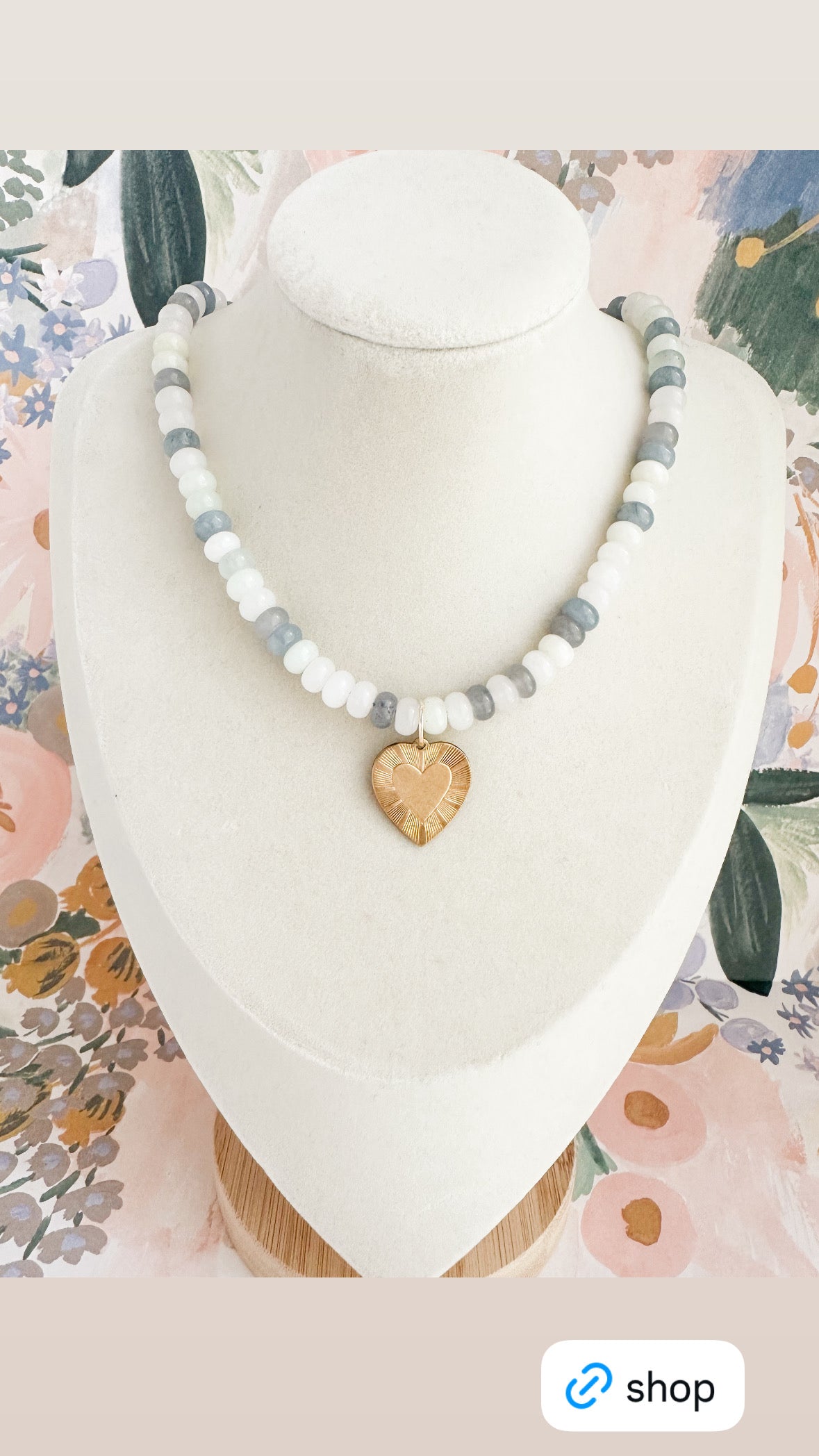 Jade Necklace with Vintage Heart Charm-Piper