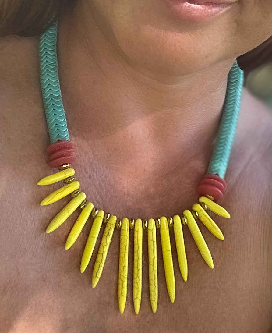 Turquoise and Yellow Necklace-Kaya