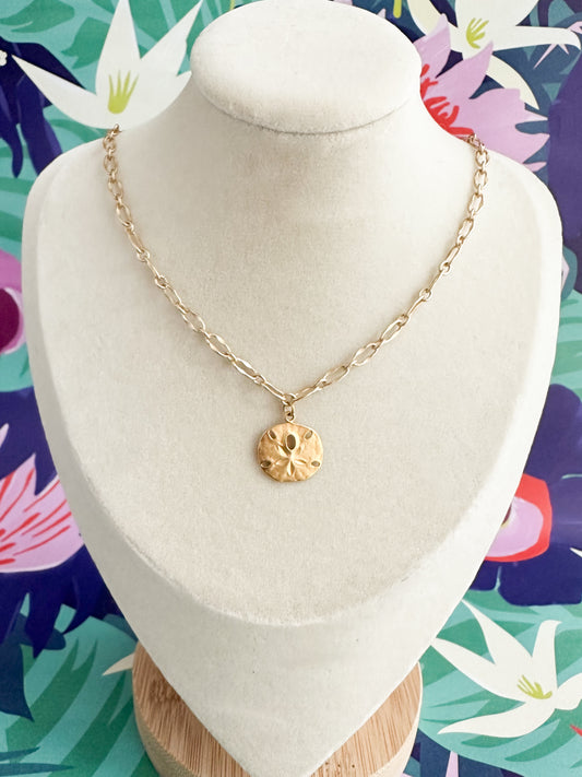 Gold Sand Dollar Necklace-Sandy