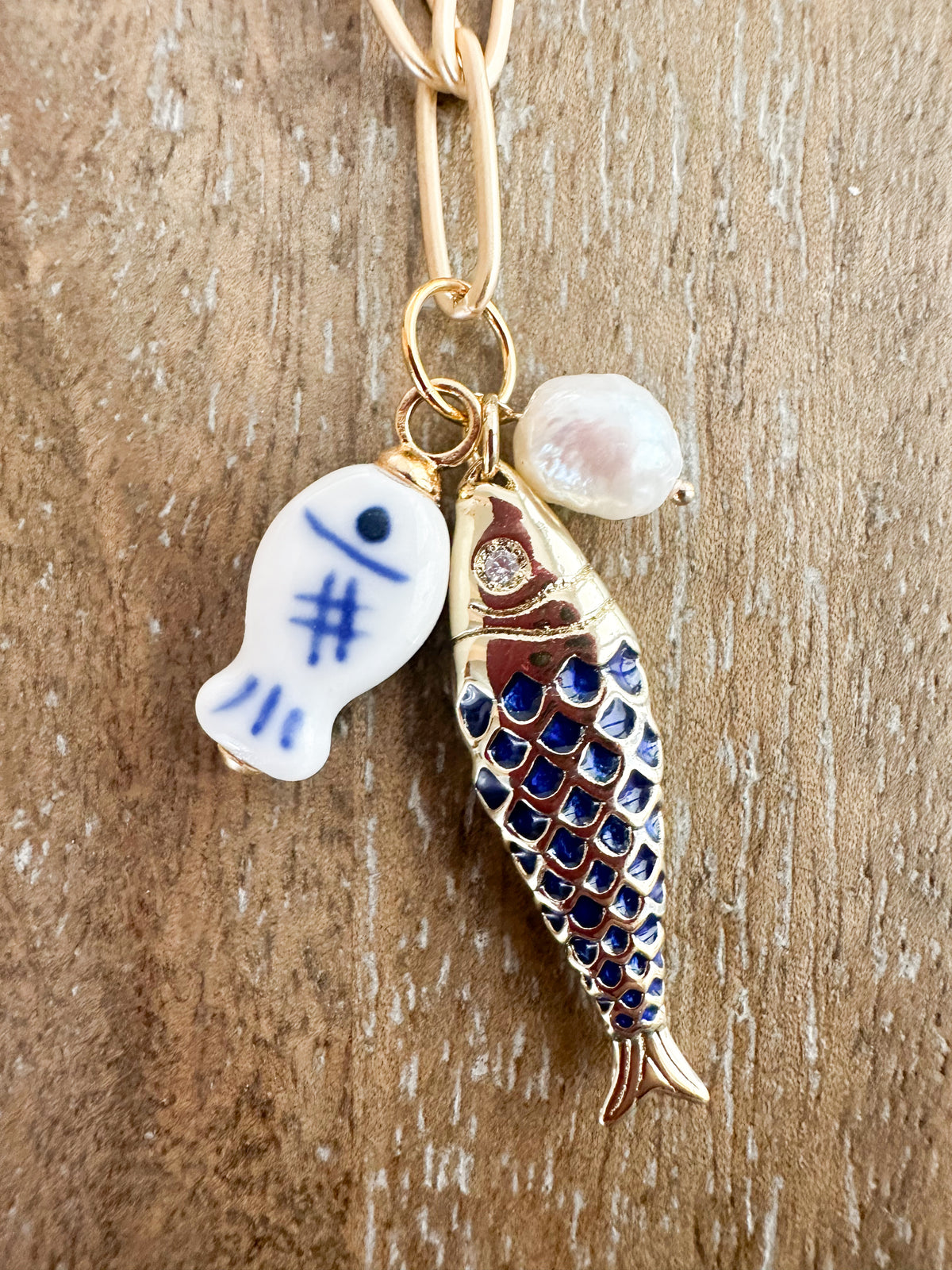 Ola-Gold Fish Charm Necklace