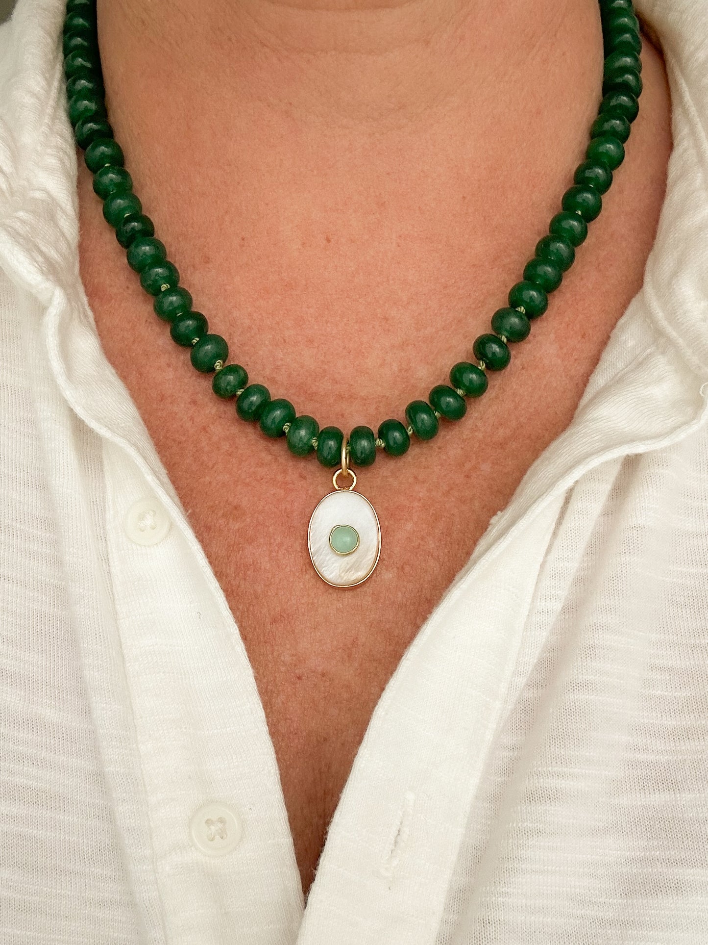 Ainsley-Green Jade Necklace with Gemstone Pendant