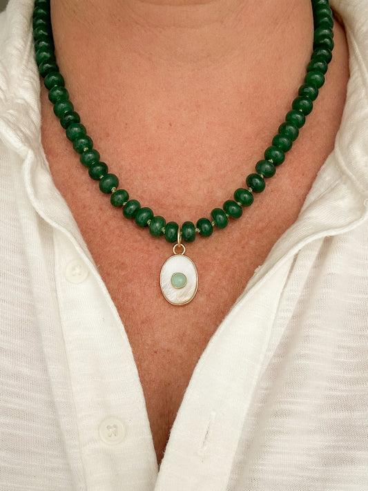 Ainsley-Green Jade Necklace with Gemstone Pendant