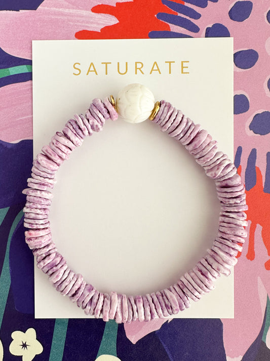 Lavender Shell Stretch Bracelet- The Noa