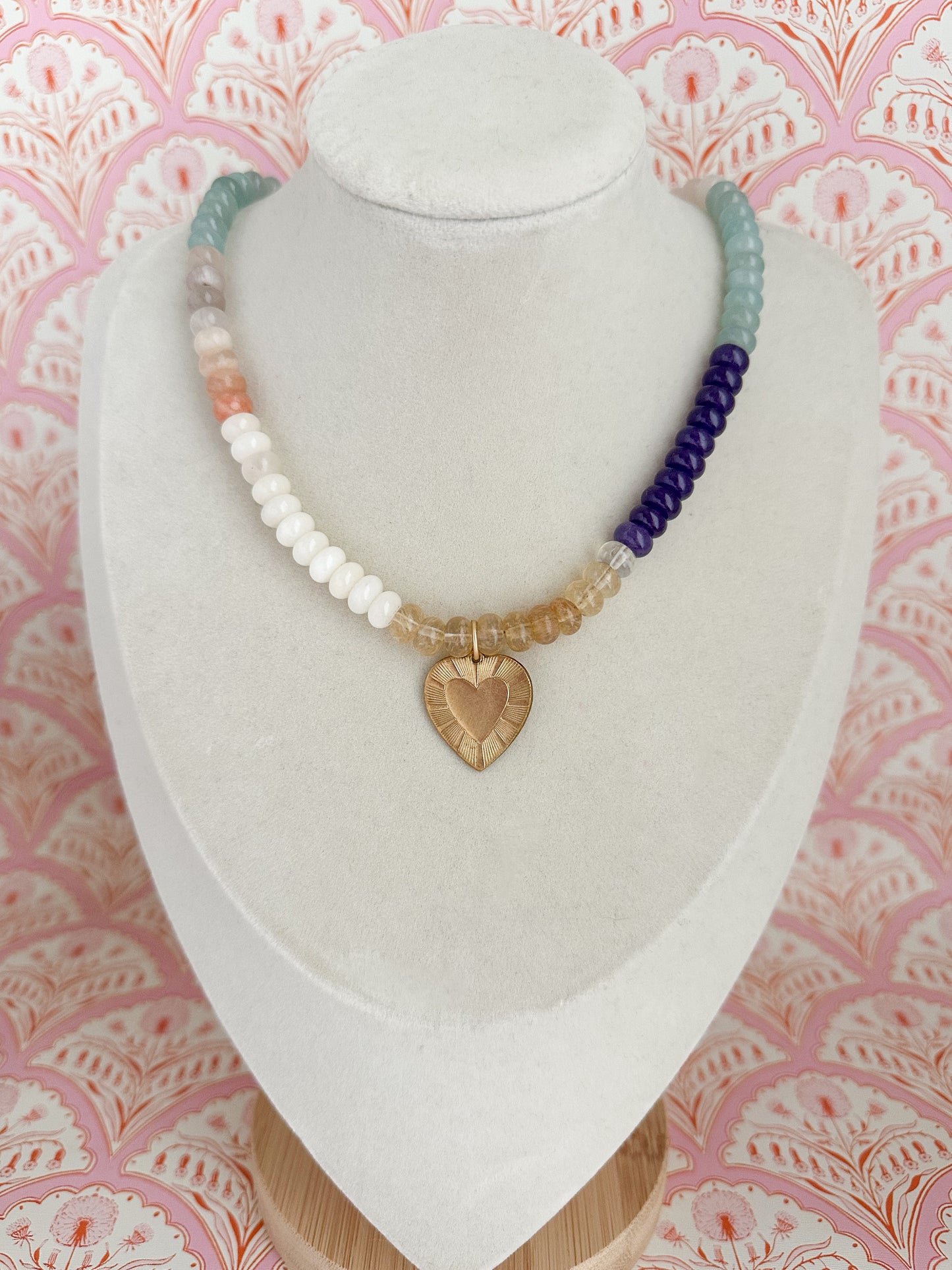 Jade Necklace with Vintage Heart Charm-Piper