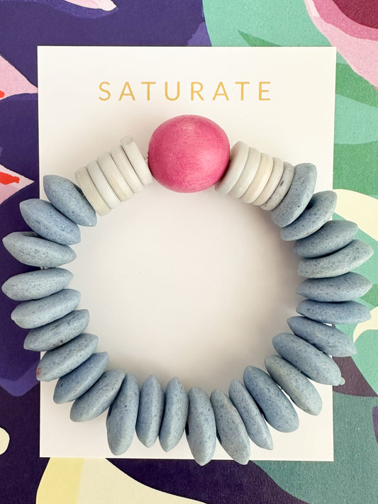 Fair Trade Light Blue and Pink Saucer Bracelet-Dallas