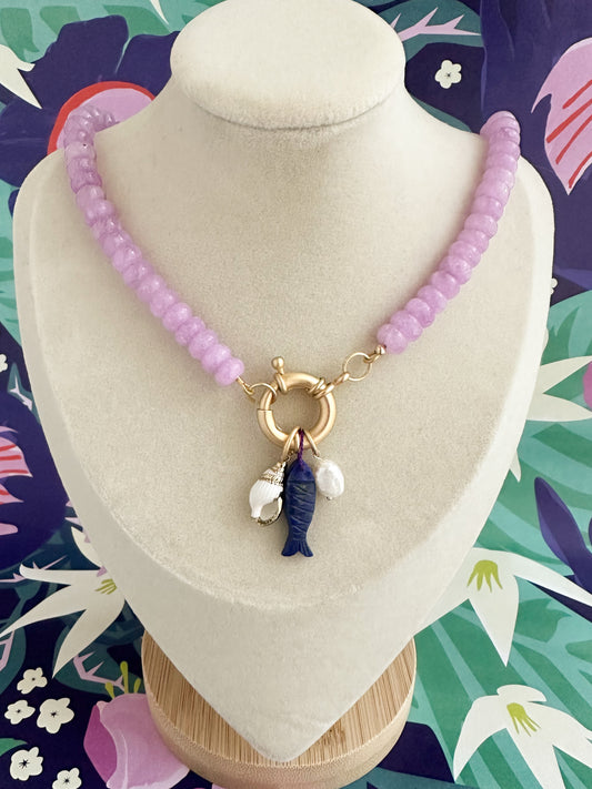 Lavender Jade Charm Necklace-The Myrtle