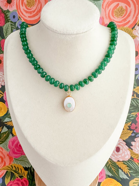 Ainsley-Green Jade Necklace with Gemstone Pendant