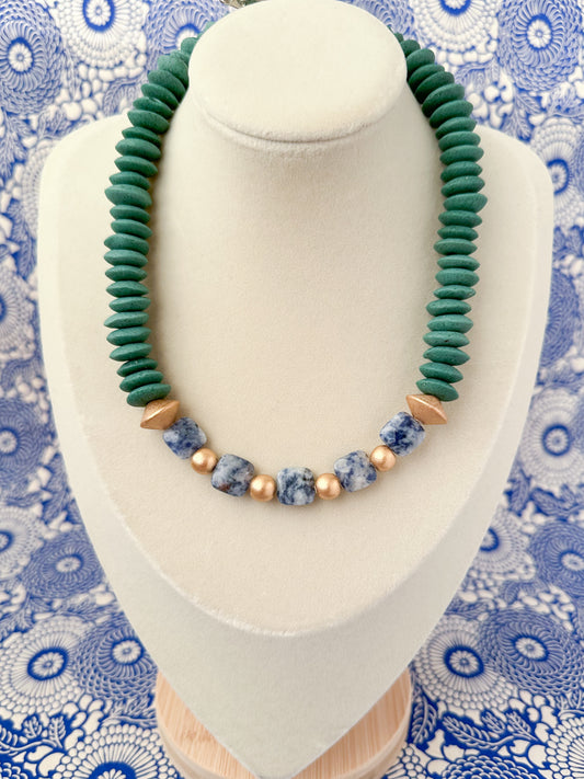 Fair Trade Stone Green Saucer Necklace-Abigail