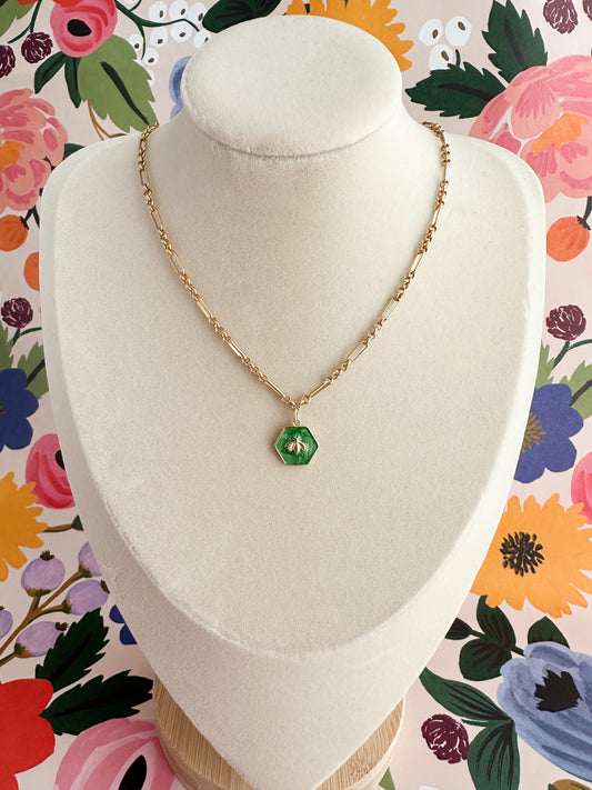 Green Bee Charm Necklace- Kady