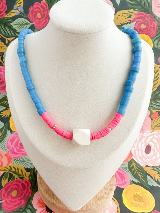 Blue and Pink Beaded Necklace-Mira