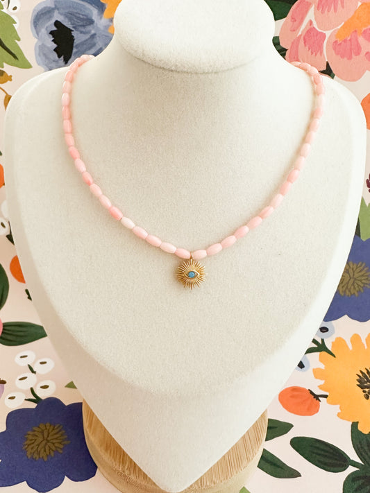 Pink Bamboo Evil Eye Necklace-Mazie
