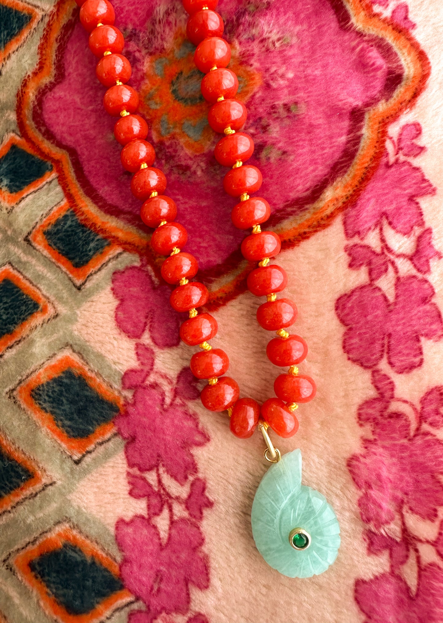 Camila-Silk Knotted Necklace with Ammonite Shell