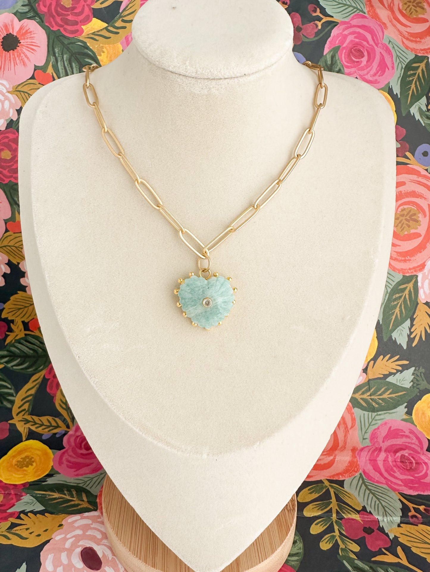 Gia-Carved Amazonite Heart Necklace