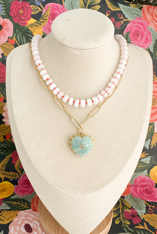 Gia-Carved Amazonite Heart Necklace